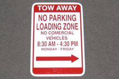 Sign-Tow Away No Parking Loading Zone No Commercial Vehicles...red/wht, stock number S-2294