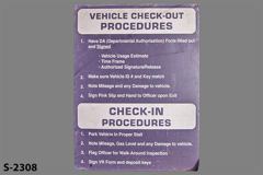 Sign-Vehicle Check-Out Procedures / Vehicle Check-In Procedures, stock number S-2308