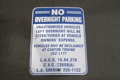 Sign-No Overnight Parking, stock number S-2313