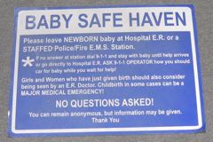 Sign-Baby safe haven w/ directions on how to leave baby at, stock number S-2363