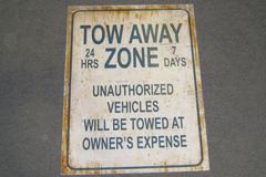 Sign-Tow away zone 24 hrs 7 days unauthorized vehicles will be towed, stock number S-2365