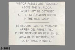 Sign-Visitor Passes Required Above 1st Floor, stock number S-2882
