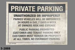 Sign-Private Parking-Customer & Tenant-Others Impounded-24/7; wht/blk, stock number S-2888