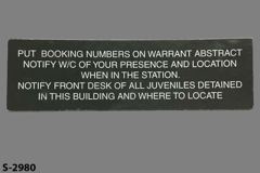 Sign-Put Booking Numbers On Warrant Abstract Notify... grey/wht, stock number S-2980