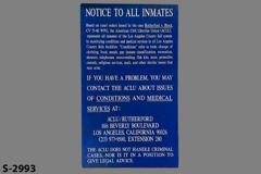 Sign-Notice To All Inmates Based On Court Orders Issued... blue/wht, stock number S-2993
