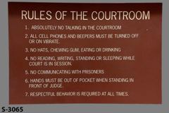 Sign-Rules Of The Court Room, stock number S-3065