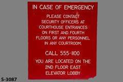 Sign-In Case Of Emergency Please Contact Security Officers At, stock number S-3087