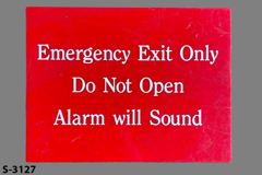 Sign-Emergency Exit Only Do Not Open Alarm Will Sound, stock number S-3127